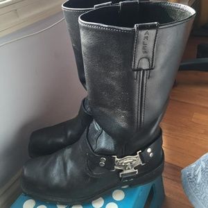 Harley Davidson Black Leather Eagle Biker Boots